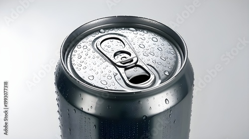 Cold Soda Can with Water Droplets Isolated on White Background, Refreshing Beverage Concept