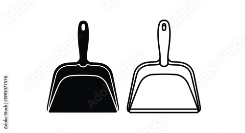 Two dustpans one black and one white in contrasting silhouette