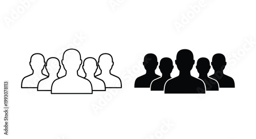 A minimalist depiction shows six silhouetted people arranged in two groups one white and one black high quality
