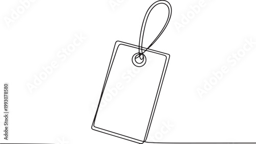 Single line drawing of a blank rectangular tag with a loop