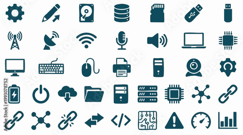 Obraz na płótnie Technology and Computer Icons Set: Digital Devices, Network, Data & Programming