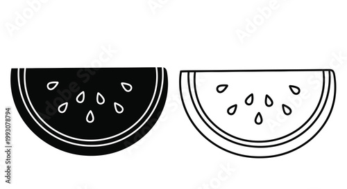 Two watermelon slices one dark and one light in a graphic silhouette