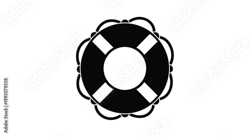 Black life preserver ring with white stripes a striking silhouette