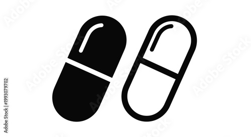 Two black capsules depicted in a simple graphic silhouette