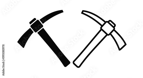 Two pickaxes one black and one white in a graphic silhouette
