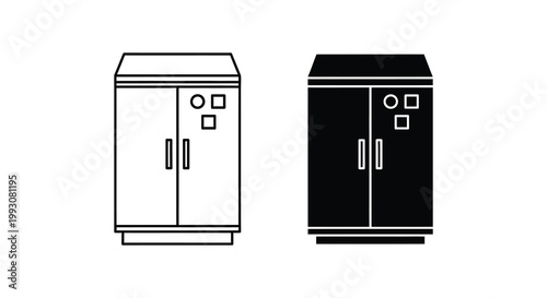 Two identical wardrobes shown in contrasting black and white a bold silhouette