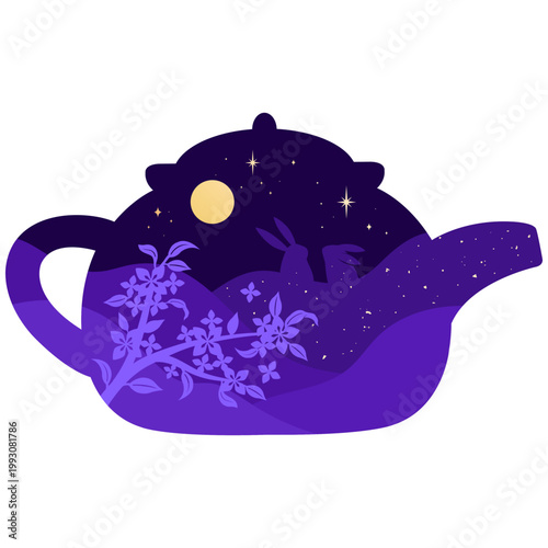 Autumn night scenery in Chinese tea pot silhouette