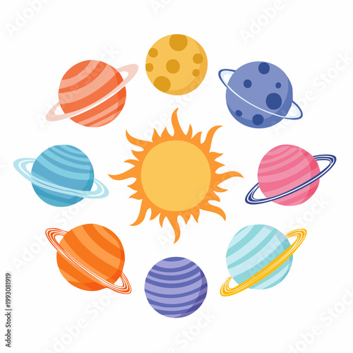 Minimal planet and space icon set isolated on plain background