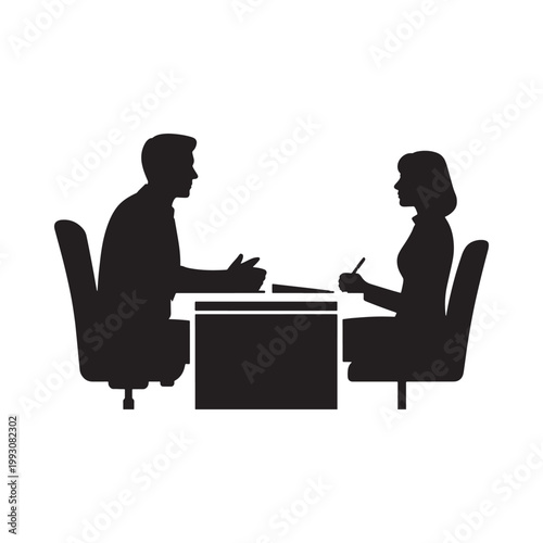 Silhouette of a job interview or business meeting between two people