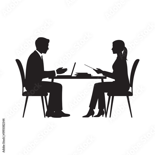 Silhouette of a job interview with a candidate and interviewer