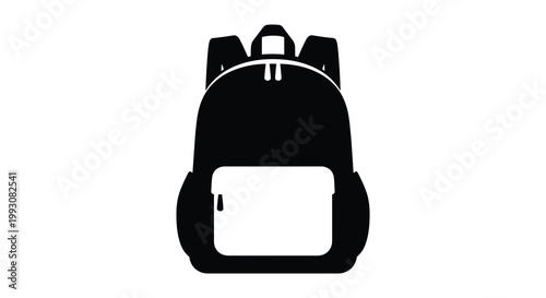 A striking black backpack design is prominently displayed as a clean silhouette