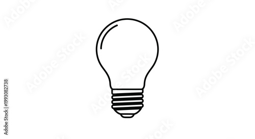A simple black and white line drawing depicts a classic light bulb shape symbolizing ideas and illumination