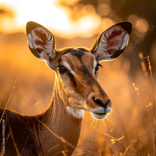 Deer in Golden Light Sunset Field.