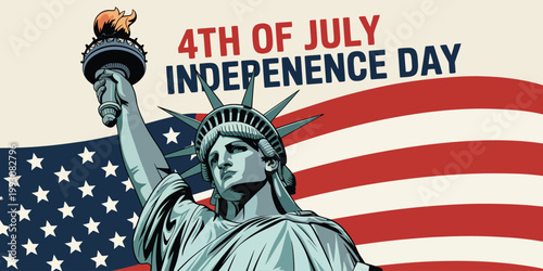 Independence day USA vector design with statue of liberty, symbolizing freedom, patriotism and fourth of July celebration.