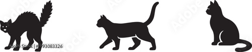 Black cat silhouette icon, spooky pet animal symbol, Halloween style vector.