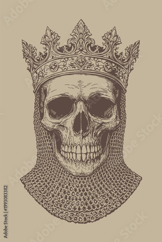Crowned skeleton king representing death and corrupted royalty symbolism