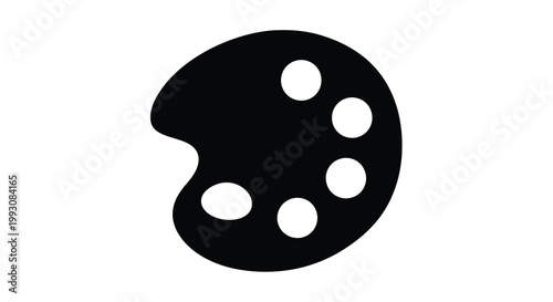 A simple black and white illustration depicts a classic artist s palette with six circular paint wells