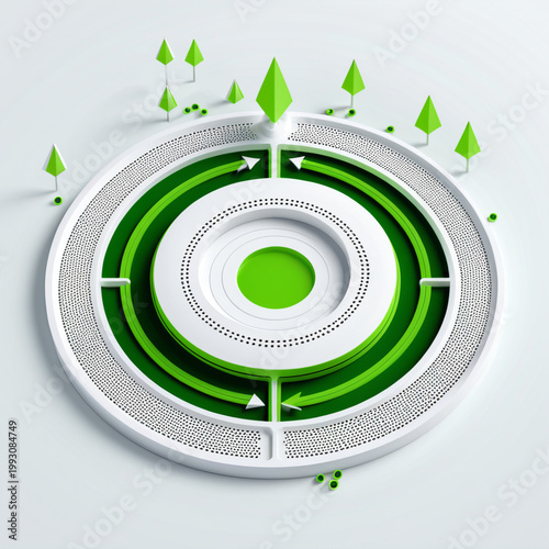 3D isometric illustration of a green tech loop for environmental progress and sustainability.