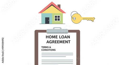 Home loan agreement and house key.