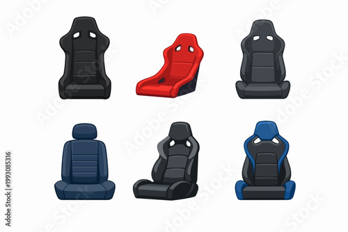 Racing bucket seats vector icon set for sports car driver interior design
