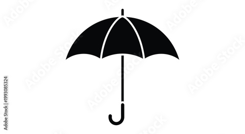 A simple black umbrella icon is displayed against a white background silhouette