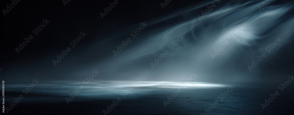 Fototapeta premium The Sea Under Dramatic Moonlit Sky with Mist and Soft Light Rays