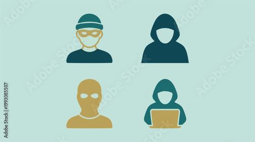 Icons representing criminals, hackers, and anonymous figures in security