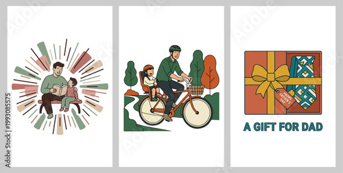 Father's Day Vector Set - Cycling Dad, Storytelling, and Gift Box Art & Illustration Wall Art Triptych Set
Superhero Dad, Lifestyle