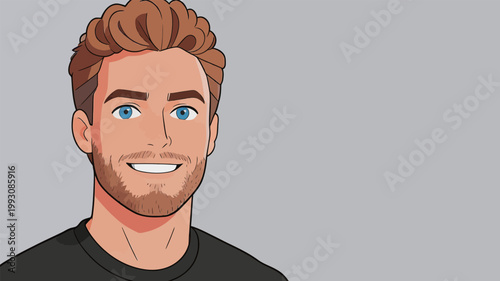 Cartoon Portrait of Smiling Young Man with Brown Hair