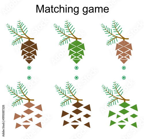 Matching game for kids. Find the correct color of pine cone and match.