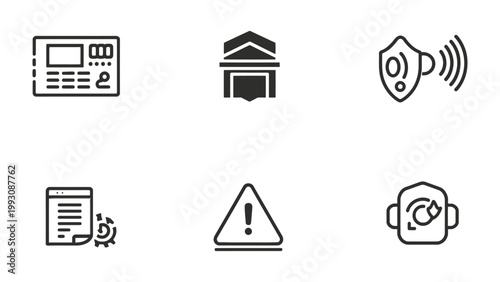 Security Icon Set: A comprehensive collection of minimalistic icons representing various aspects of security, designed to enhance user interfaces and visual communication.