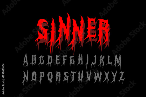 Canvas Print Sinner typography in aggressive death metal font style