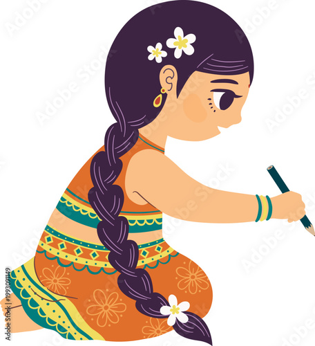 Cute Indian Girl Drawing