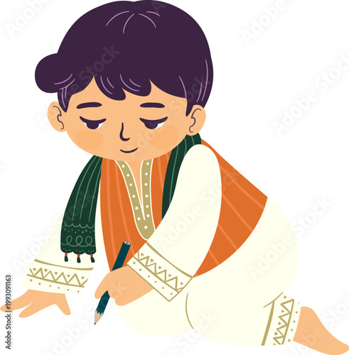 Cute Indian Boy Drawing