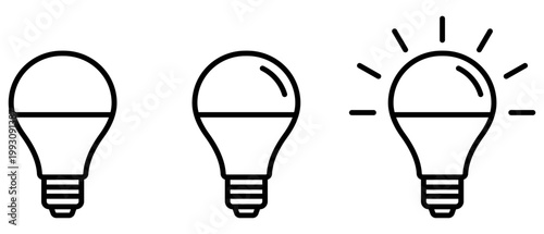 電球・電気・LED省エネのアイコンイラスト白黒
