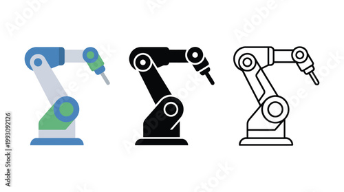 Industrial robotic arm icons for automation manufacturing and modern engineering systems.