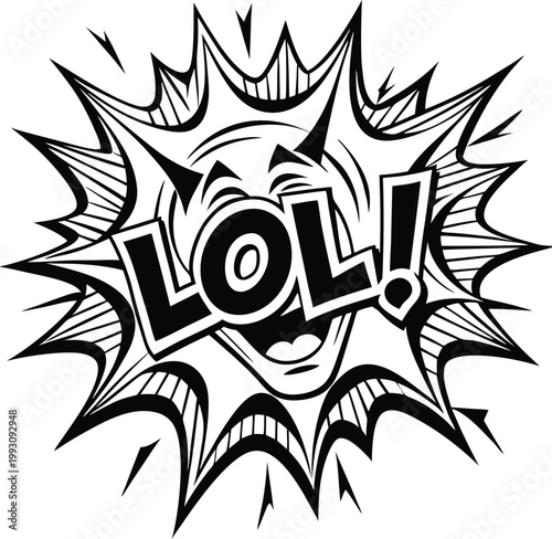 Dynamic Comic Book Style Speech Bubble with LOL Text Displaying Laughter