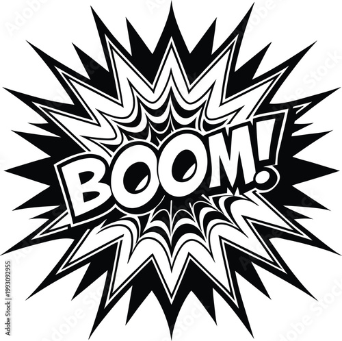 Dynamic Comic Style Explosion Bubble with BOOM Text Emphasizing Impact