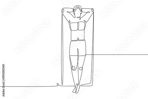 Man sunbathing on the beach. Sunbathing concept one-line drawing