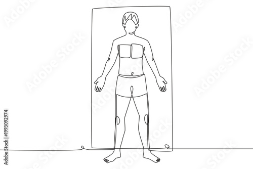 Man sunbathing on the beach. Sunbathing concept one-line drawing