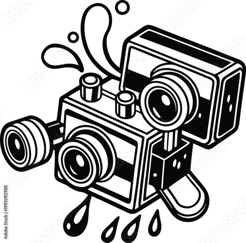 Dynamic Retro Video Cameras with Stylized Splashes Representing Creative Media Production