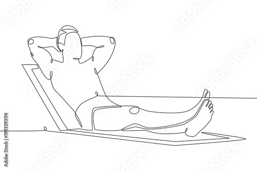 Man sunbathing on the beach. Sunbathing concept one-line drawing