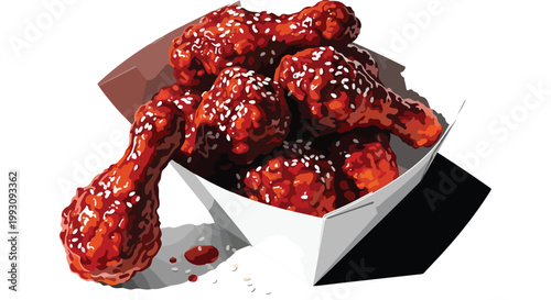 Delicious Korean Style Spicy Glazed Fried Chicken Drumsticks.