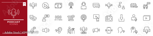 Podcast, Outline icons collection. Simple vector illustration
