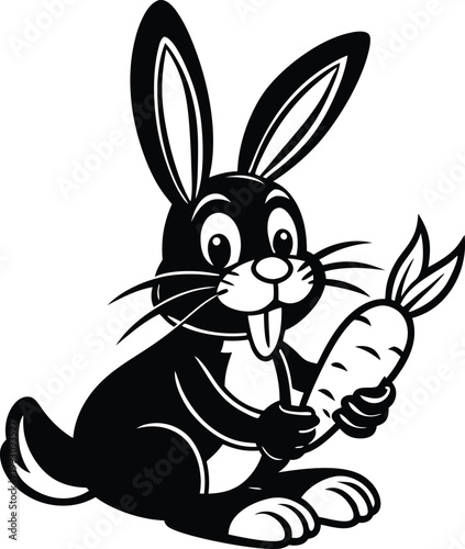 Cute cartoon rabbit holding a delicious fresh carrot in its paws