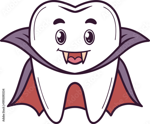 Cute cartoon tooth dressed as a vampire ready for a fun Halloween celebration