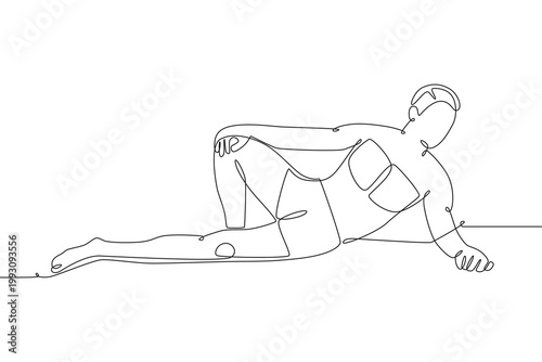 Man sunbathing on the beach. Sunbathing concept one-line drawing