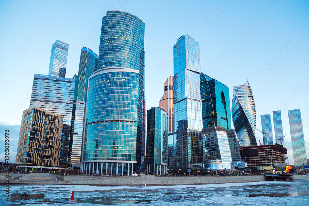 Fototapeta premium High-rise buildings of the Moscow City business center on the banks of the Moskva River.