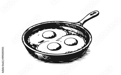 Simple fried egg hand drawn icon, breakfast engraved illustration.