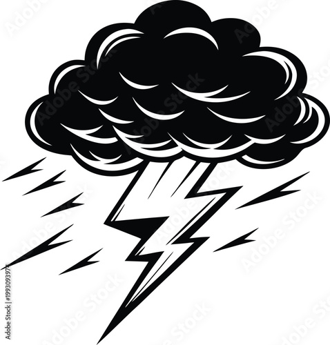 Dramatic Thunderstorm Weather Cloud Symbol with Falling Rain and Lightning Bolt